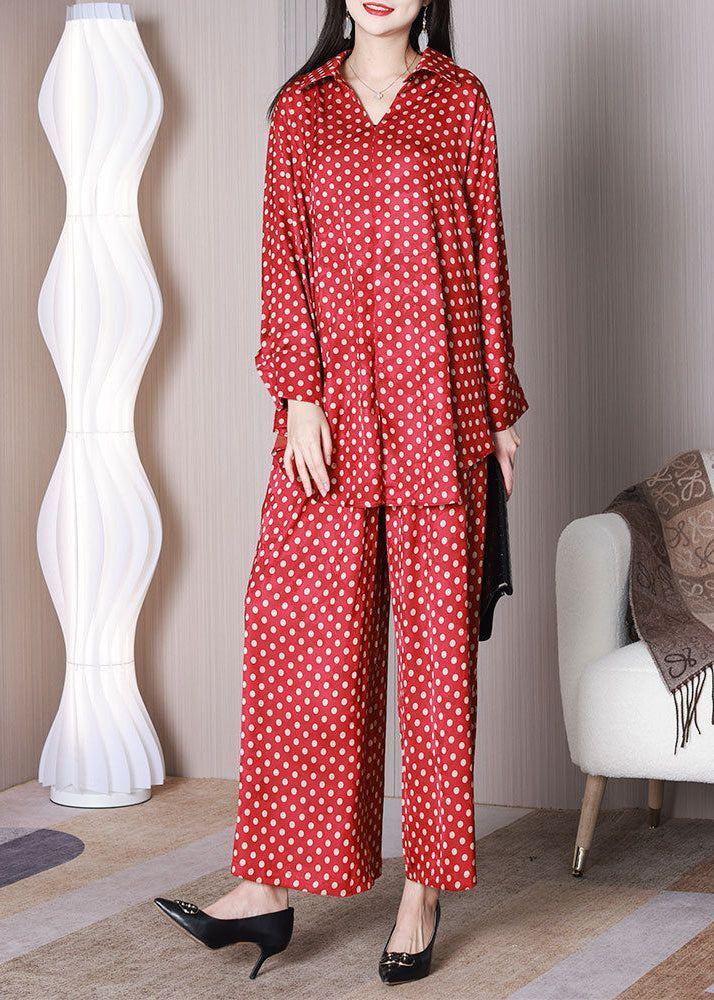 Bohemian Red Oversized Dot Print Draping Silk Two Piece Set Outfits Spring LY3764 - fabuloryshop