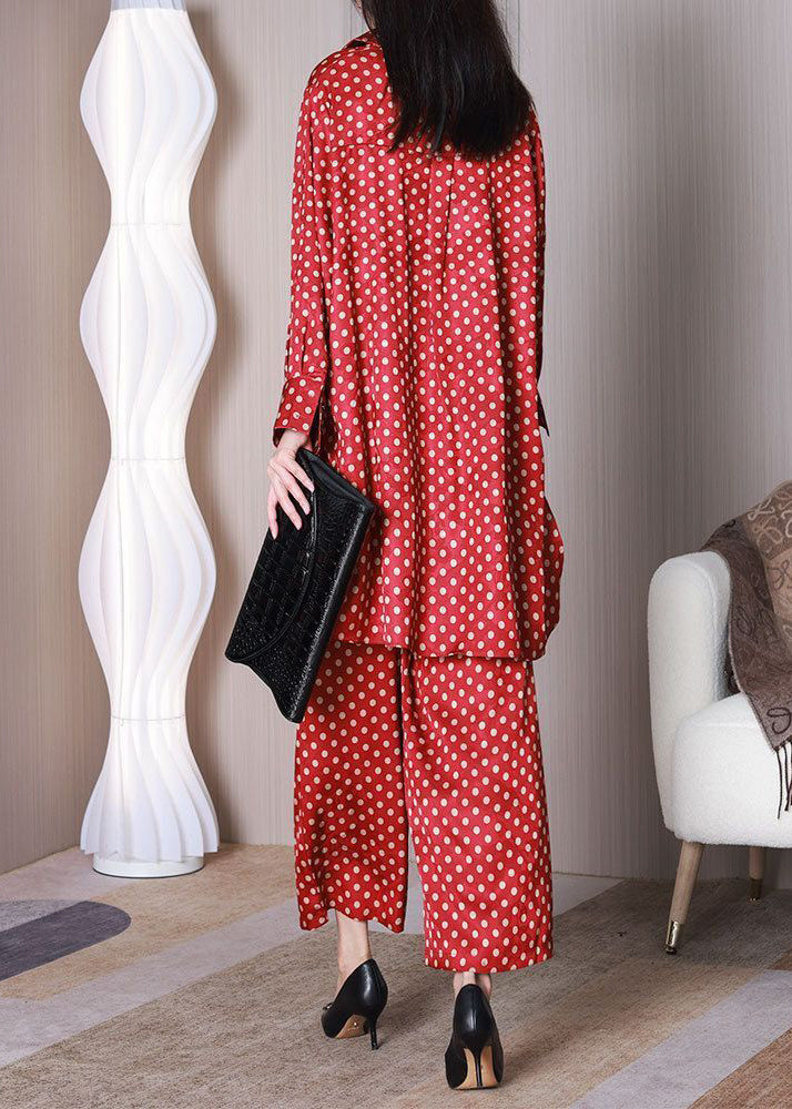 Bohemian Red Oversized Dot Print Draping Silk Two Piece Set Outfits Spring LY3764 - fabuloryshop