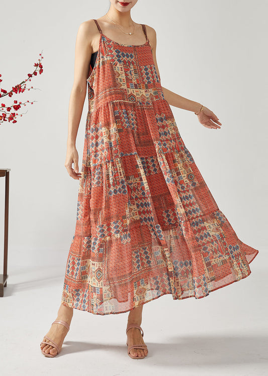 Bohemian Red Oversized Patchwork Exra Large Hem Cotton Spaghetti Strap Dress Summer LY1110 - fabuloryshop