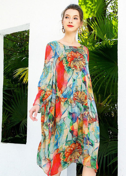 Bohemian Red Oversized Print Chiffon Beach Dress Summer LY0346 - fabuloryshop