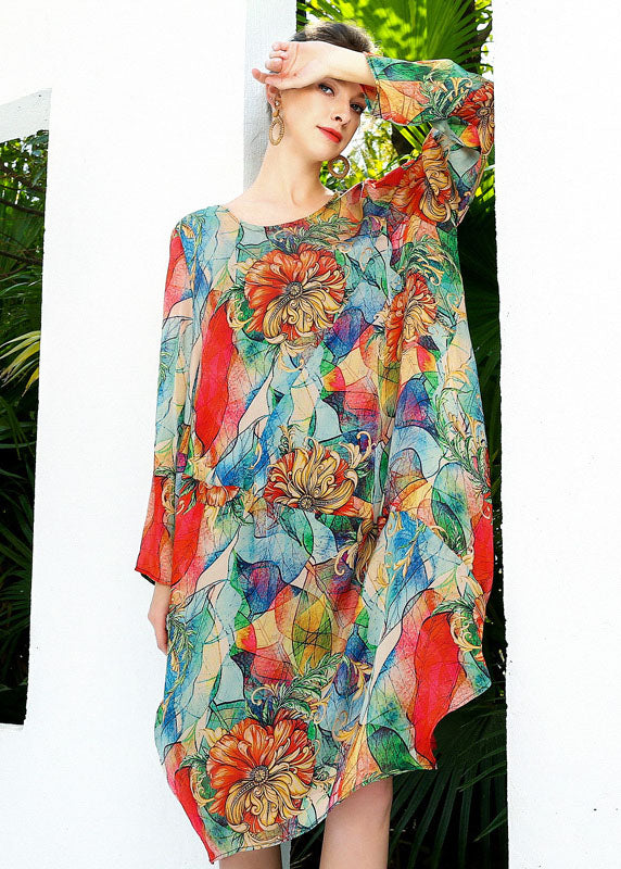 Bohemian Red Oversized Print Chiffon Beach Dress Summer LY0346 - fabuloryshop