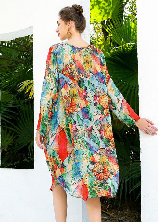 Bohemian Red Oversized Print Chiffon Beach Dress Summer LY0346 - fabuloryshop