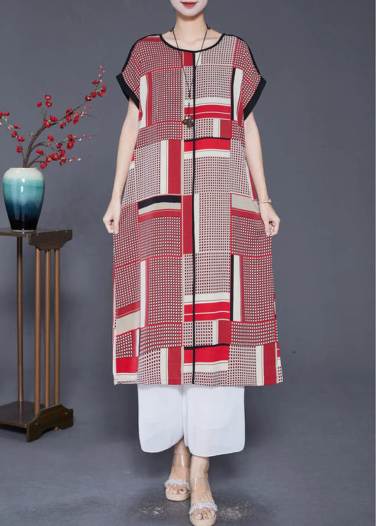 Bohemian Red Oversized Print Silk Long Dress Summer Ada Fashion