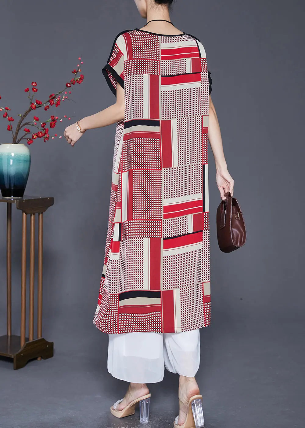 Bohemian Red Oversized Print Silk Long Dress Summer Ada Fashion