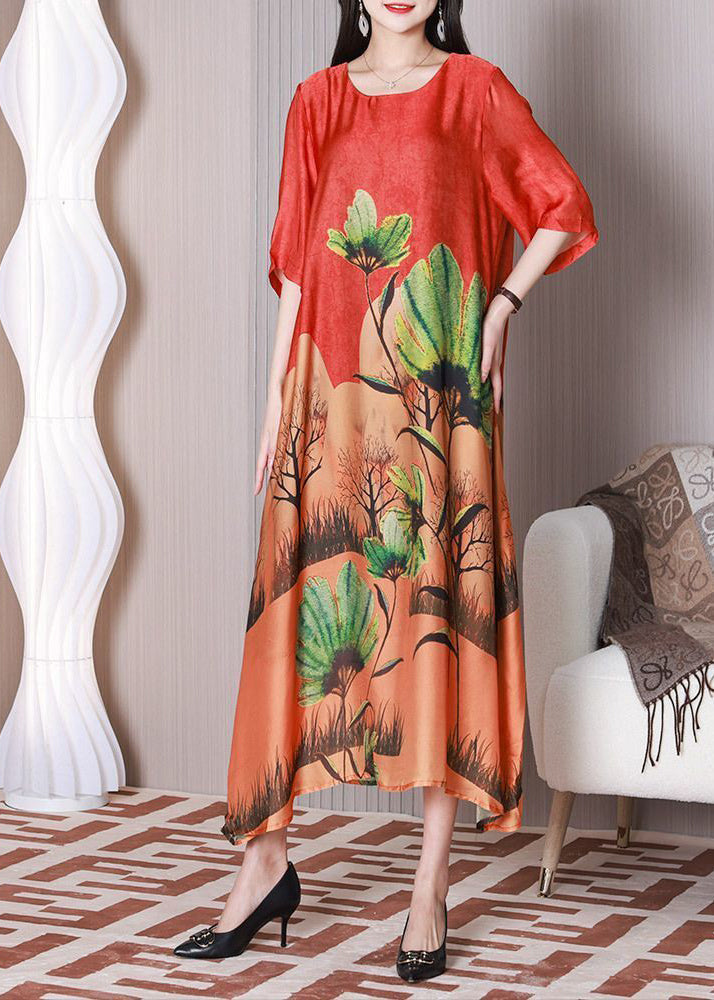 Bohemian Red Oversized Print Silk Maxi Dresses Half Sleeve LY3776 - fabuloryshop