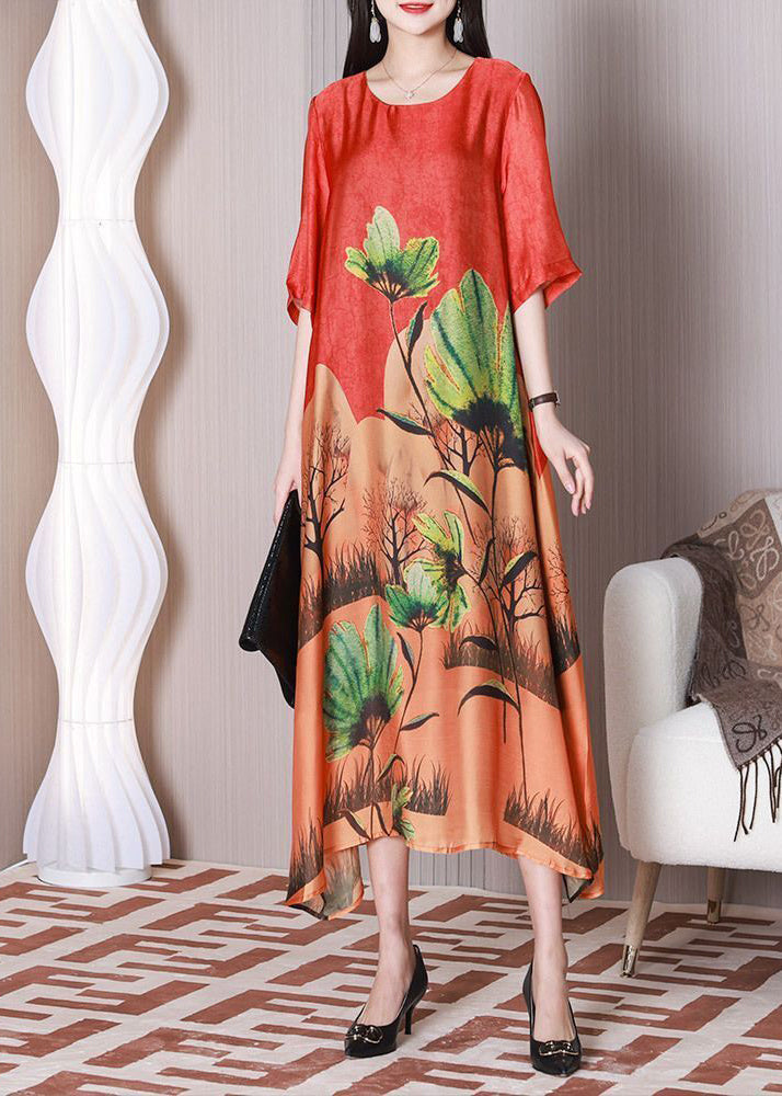 Bohemian Red Oversized Print Silk Maxi Dresses Half Sleeve LY3776 - fabuloryshop