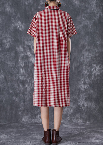 Bohemian Red Peter Pan Collar Plaid Linen Maxi Dress Summer TD1020 - fabuloryshop