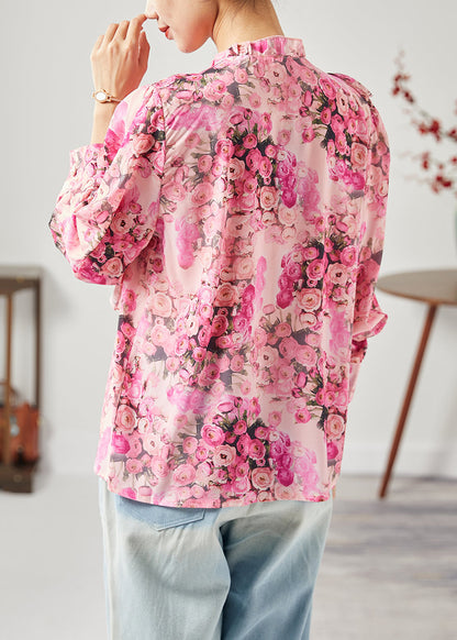 Bohemian Red Print Patchwork Ruffled Silk Shirt Tops Spring LY1811 - fabuloryshop