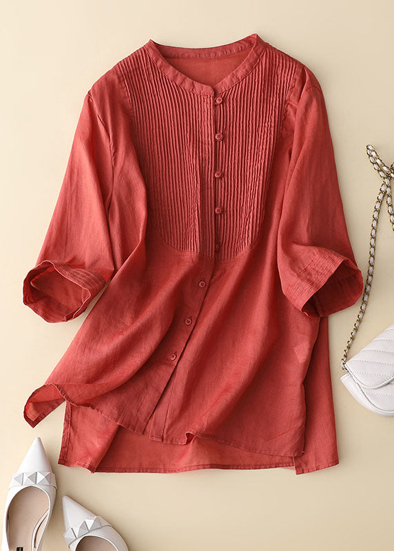 Bohemian Red Wrinkled Patchwork Linen Shirt Tops Bracelet Sleeve Ada Fashion