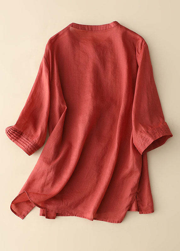 Bohemian Red Wrinkled Patchwork Linen Shirt Tops Bracelet Sleeve Ada Fashion