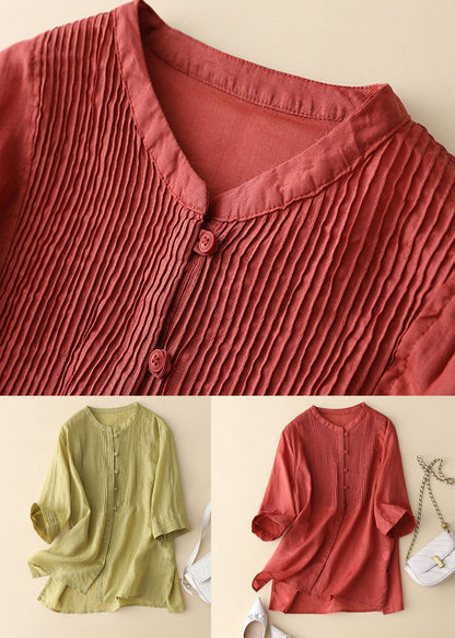 Bohemian Red Wrinkled Patchwork Linen Shirt Tops Bracelet Sleeve Ada Fashion