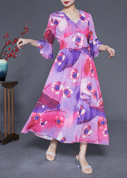 Bohemian Rose Cinched Patchwork Print Silk Vacation Dress Summer LY1835 - fabuloryshop