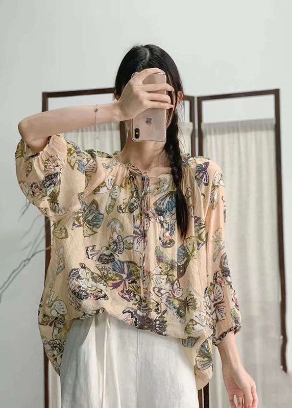 Bohemian Rose Ruffled Print Patchwork Linen Shirt Tops  Summer LY2485 - fabuloryshop