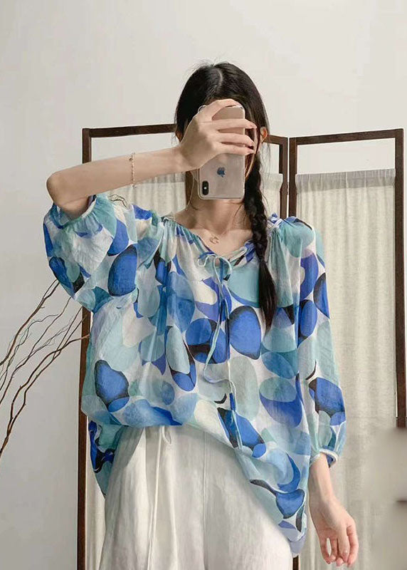 Bohemian Rose Ruffled Print Patchwork Linen Shirt Tops  Summer LY2485 - fabuloryshop