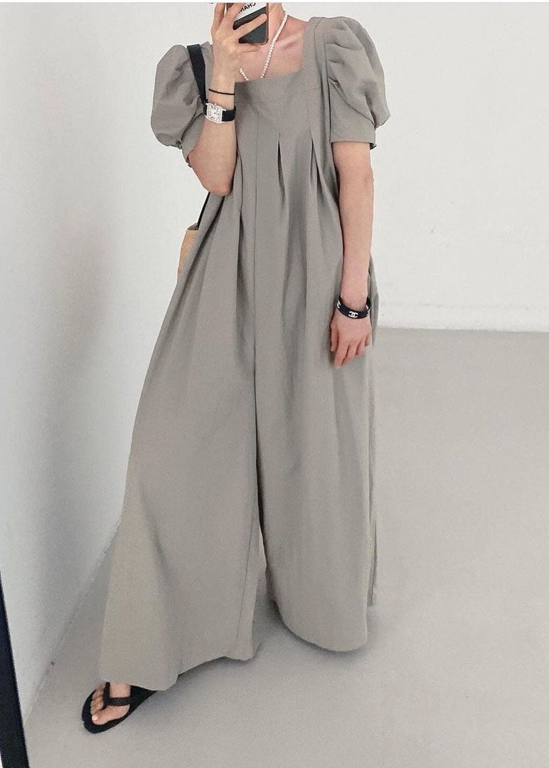 Bohemian Rose Square Collar Oversized Linen Jumpsuits Wide Leg Pants Summer LY1317