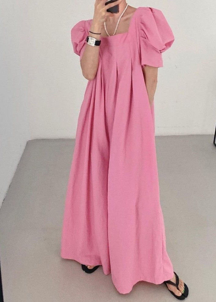 Bohemian Rose Square Collar Oversized Linen Jumpsuits Wide Leg Pants Summer LY1317 - fabuloryshop