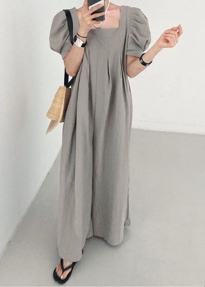 Bohemian Rose Square Collar Oversized Linen Jumpsuits Wide Leg Pants Summer LY1317 - fabuloryshop