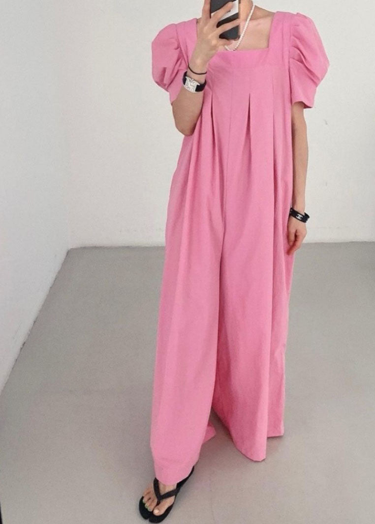 Bohemian Rose Square Collar Oversized Linen Jumpsuits Wide Leg Pants Summer LY1317 - fabuloryshop