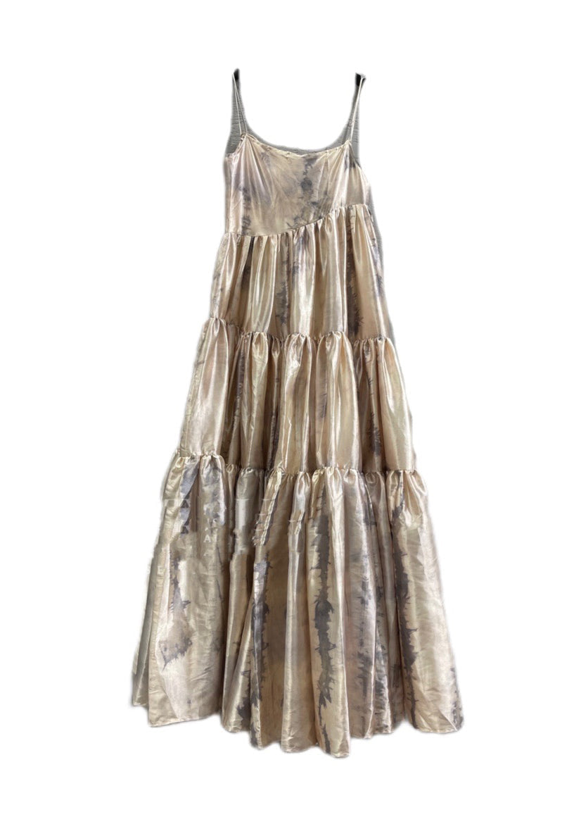 Bohemian Slash Neck Print Patchwork Wrinkled Satin Long Slip Dress Summer LY2664 - fabuloryshop