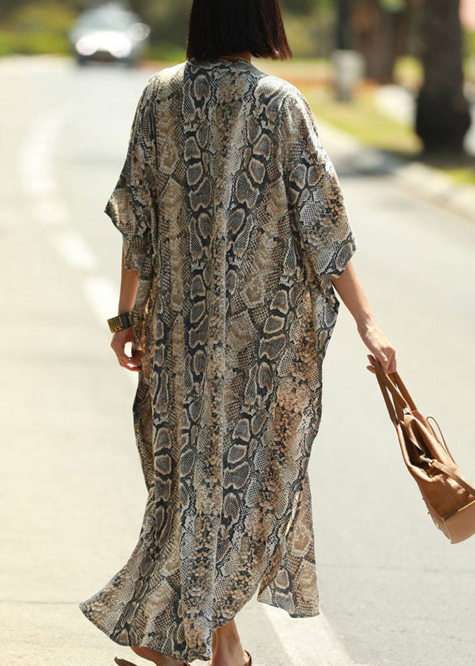 Bohemian Stand Collar Print Button Side Open Maxi Shirts Dresses Summer LY3043 - fabuloryshop