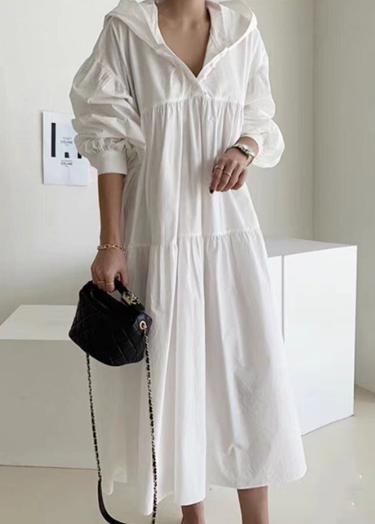 Bohemian White Hooded Patchwork Cotton Maternity Dresses Spring LY1974 - fabuloryshop