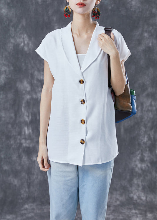 Bohemian White Peter Pan Collar Button Linen Top Short Sleeve LY4103 - fabuloryshop