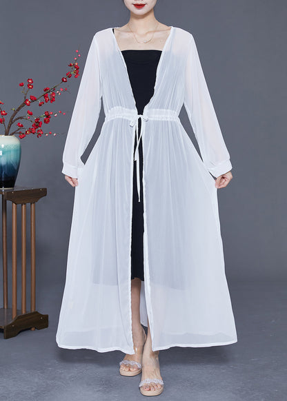 Bohemian White Tie Waist Exra Large Hem Chiffon UPF 50+ Coat Summer LY2400 - fabuloryshop