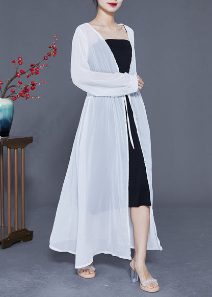 Bohemian White Tie Waist Exra Large Hem Chiffon UPF 50+ Coat Summer LY2400 - fabuloryshop