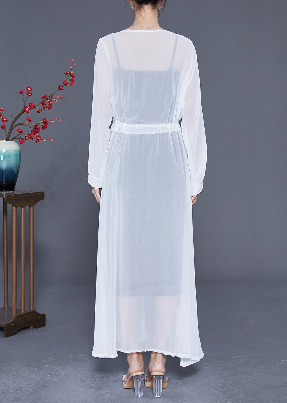 Bohemian White Tie Waist Exra Large Hem Chiffon UPF 50+ Coat Summer LY2400 - fabuloryshop