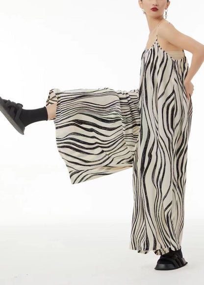 Bohemian White Zebra Pattern Wide Leg Chiffon Spaghetti Strap Jumpsuit Summer TS1056 - fabuloryshop