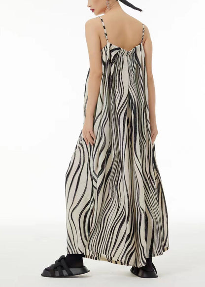 Bohemian White Zebra Pattern Wide Leg Chiffon Spaghetti Strap Jumpsuit Summer TS1056 - fabuloryshop