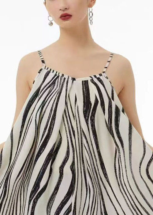 Bohemian White Zebra Pattern Wide Leg Chiffon Spaghetti Strap Jumpsuit Summer TS1056