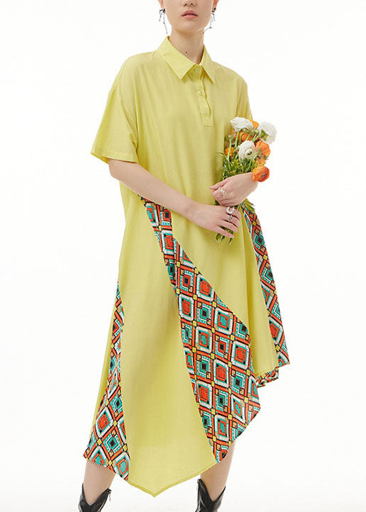 Bohemian Yellow Asymmetrical Print Patchwork Chiffon Shirts Dresses Summer LY1217 - fabuloryshop