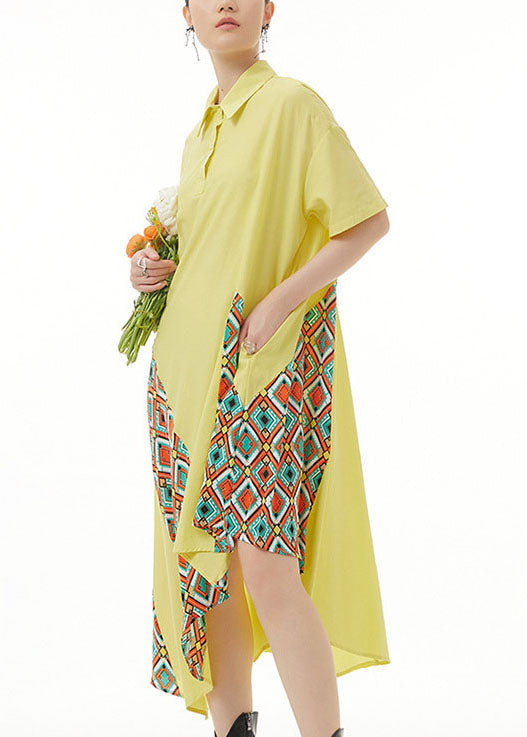 Bohemian Yellow Asymmetrical Print Patchwork Chiffon Shirts Dresses Summer LY1217 - fabuloryshop