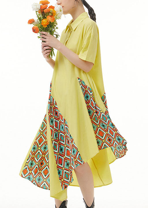 Bohemian Yellow Asymmetrical Print Patchwork Chiffon Shirts Dresses Summer LY1217 - fabuloryshop