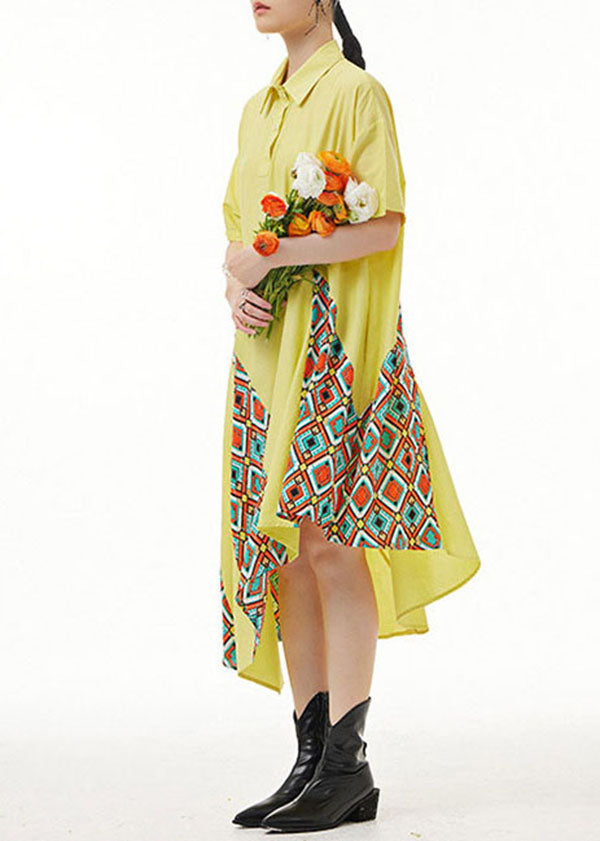 Bohemian Yellow Asymmetrical Print Patchwork Chiffon Shirts Dresses Summer LY1217 - fabuloryshop