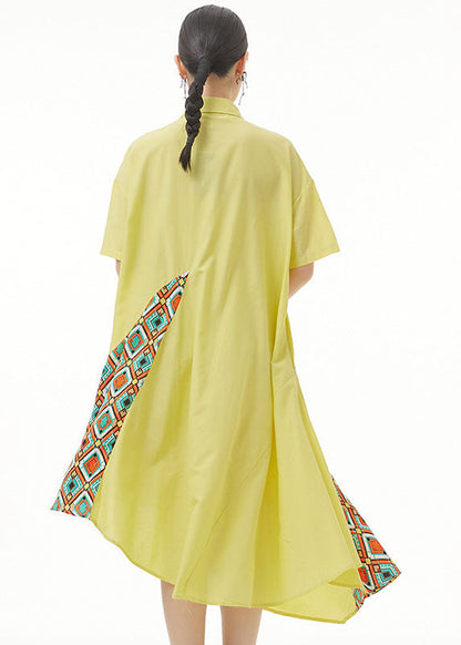 Bohemian Yellow Asymmetrical Print Patchwork Chiffon Shirts Dresses Summer LY1217 - fabuloryshop