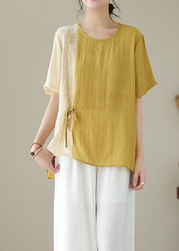 Bohemian Yellow Embroideried Patchwork Cotton Shirt Top Summer LT4902 - fabuloryshop