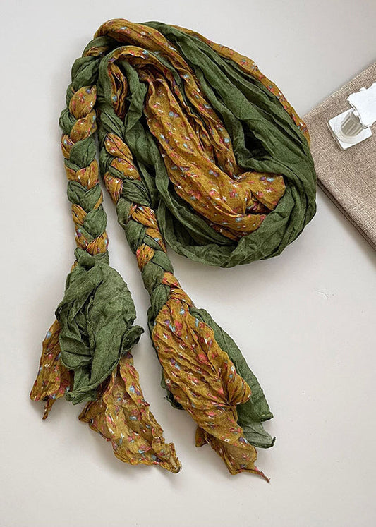 Bohemian Yellow Green Print Wrinkled Cotton Scarf Ada Fashion