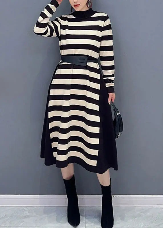 Bohemian Yellow O-Neck Striped Patchwork Party Maxi Dress Long Sleeve Ada Fashion