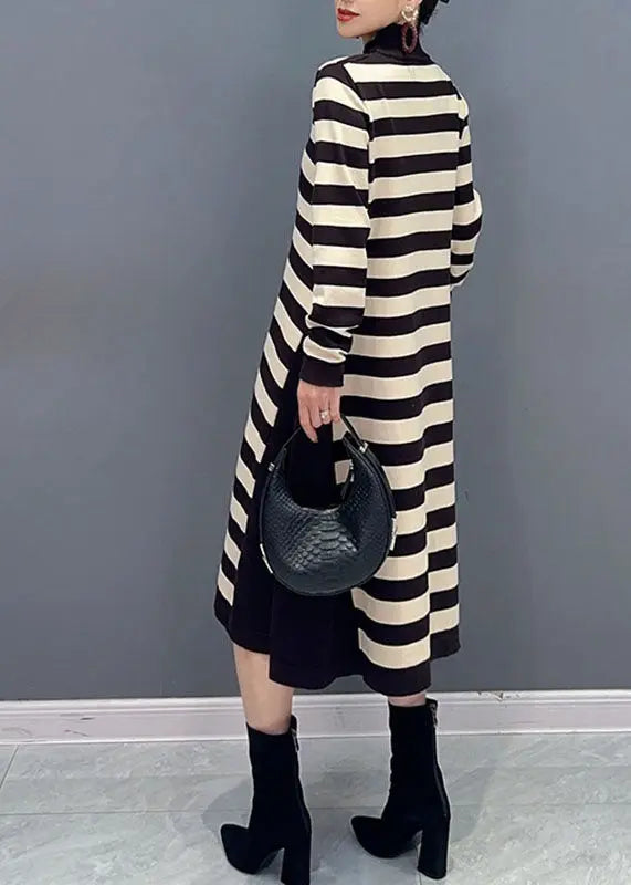 Bohemian Yellow O-Neck Striped Patchwork Party Maxi Dress Long Sleeve Ada Fashion