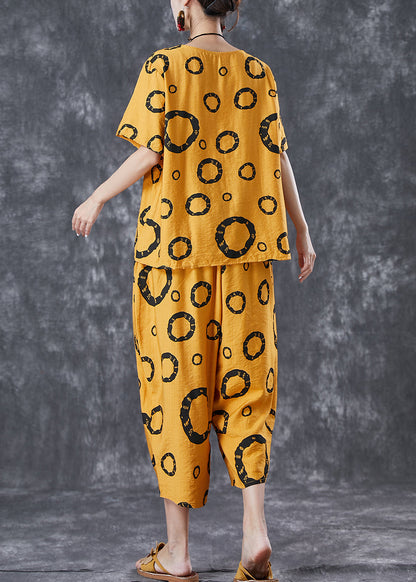 Bohemian Yellow Oversized Print Cotton Two Pieces Set Summer LY6676 - fabuloryshop