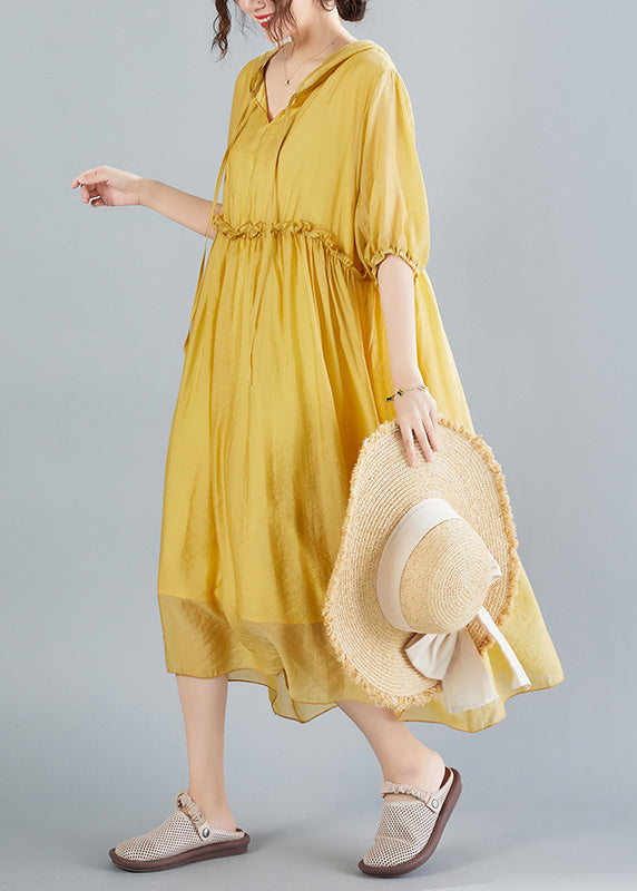 Bohemian Yellow V Neck Patchwork Solid Maxi Dress Summer LY0667 - fabuloryshop