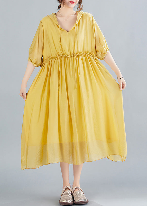 Bohemian Yellow V Neck Patchwork Solid Maxi Dress Summer LY0667 - fabuloryshop