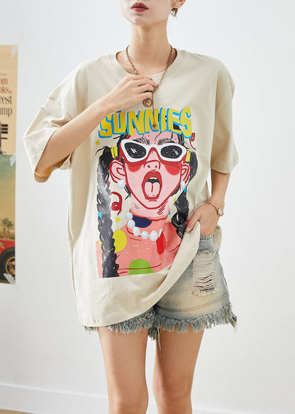 Boho Apricot Oversized Print Cotton Tank Summer Ada Fashion