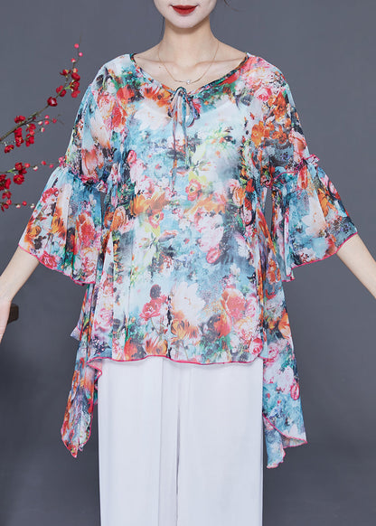 Boho Asymmetrical Design Floral Print Chiffon Shirts Flare Sleeve LY2414 - fabuloryshop