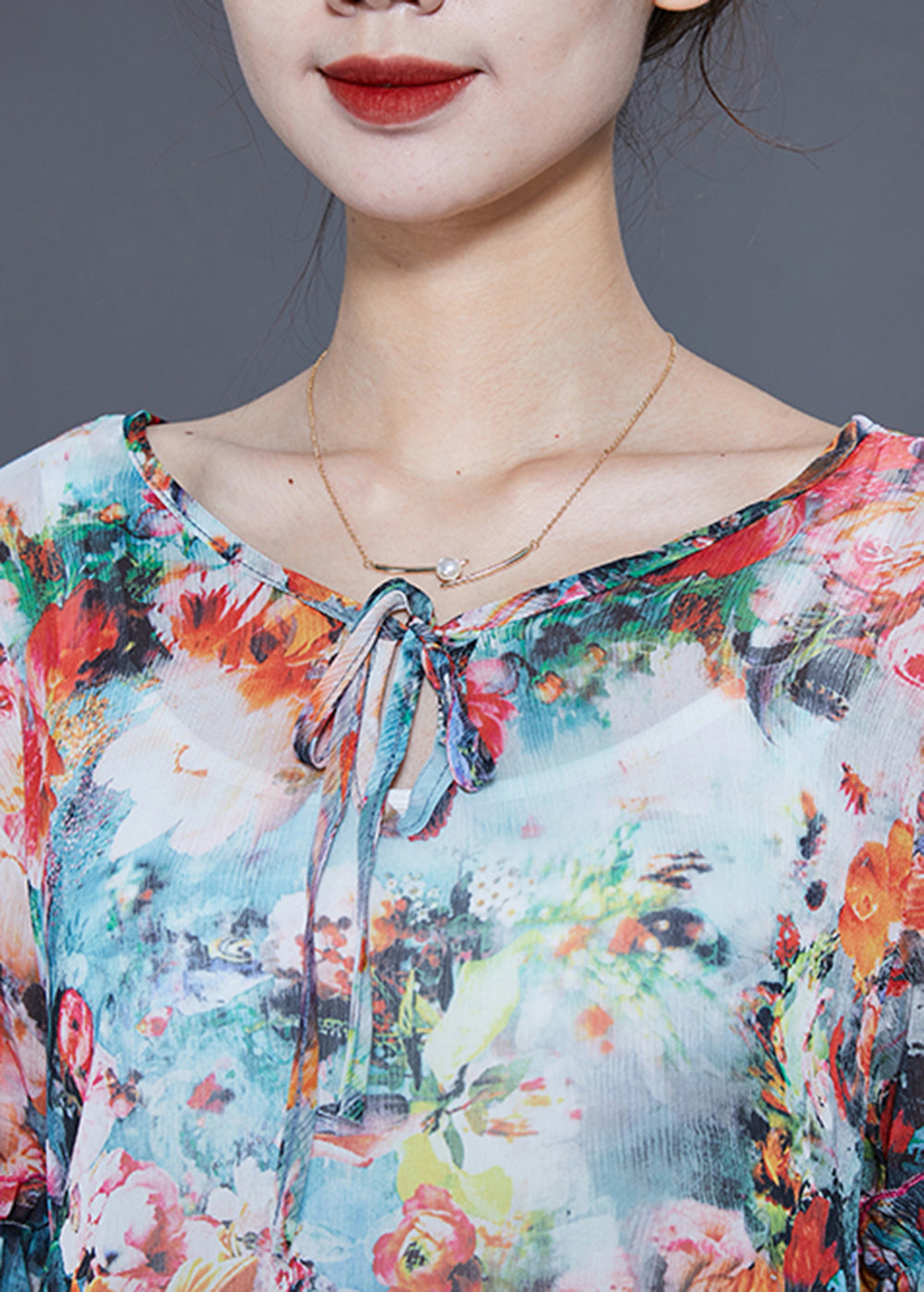Boho Asymmetrical Design Floral Print Chiffon Shirts Flare Sleeve LY2414 - fabuloryshop