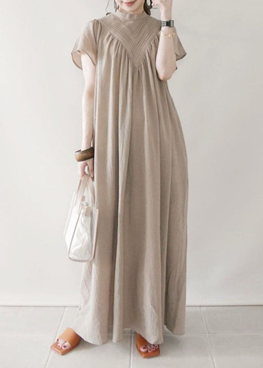 Boho Beige V Neck Oversized Cotton Long Dress Summer LY1362 - fabuloryshop