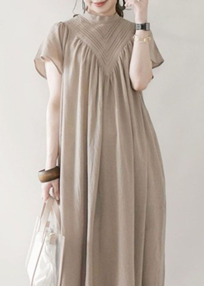 Boho Beige V Neck Oversized Cotton Long Dress Summer LY1362 - fabuloryshop