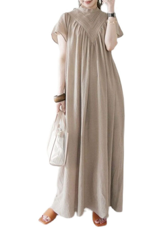 Boho Beige V Neck Oversized Cotton Long Dress Summer LY1362 - fabuloryshop